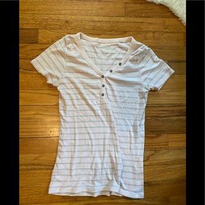 striped v-neck shirt